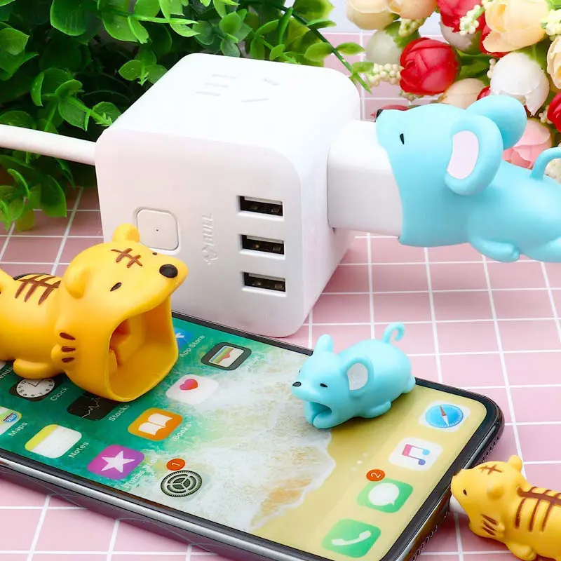 Для iphone защита для кабеля милое животное от укуса зарядное устройство USB кабель