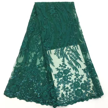 

Green african lace fabric high quality french guipure lace fabric 2018 new arrival sequins lace fabric for party HJ1348-1