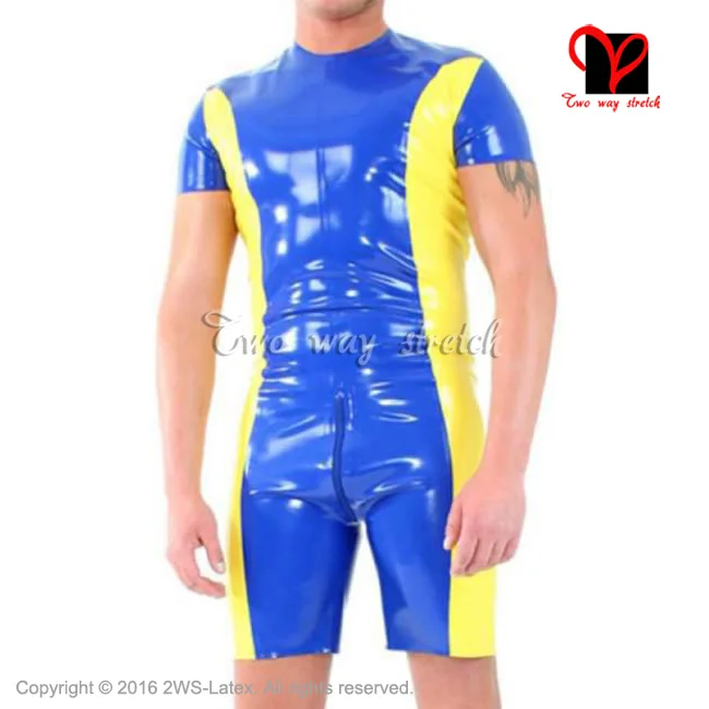 Двухцветный сексуальный латексный комбинезон на молнии Zentai Unitard резиновый XXXL