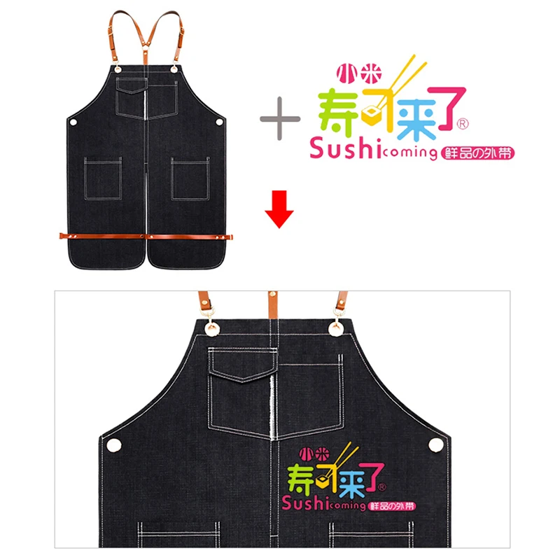Jean Denim Aprons for Women Men BBQ Chef Bib Home Kitchen Apron barista Dress Barber Cafe Cleaning Cook Waiter Custom logo Gift