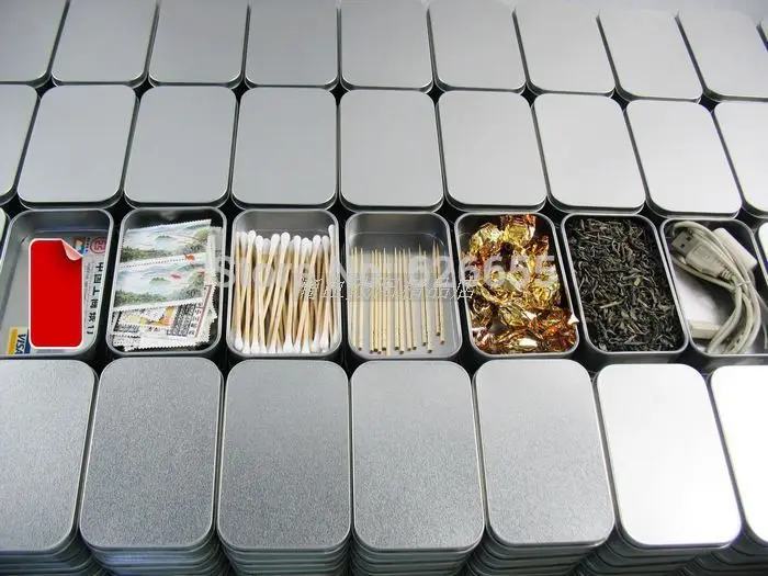 

Plain silver tin box 9.4cm x 5.9cm x 2.1cm, rectangle tea candy business card usb storage box case, 20pcs/lot