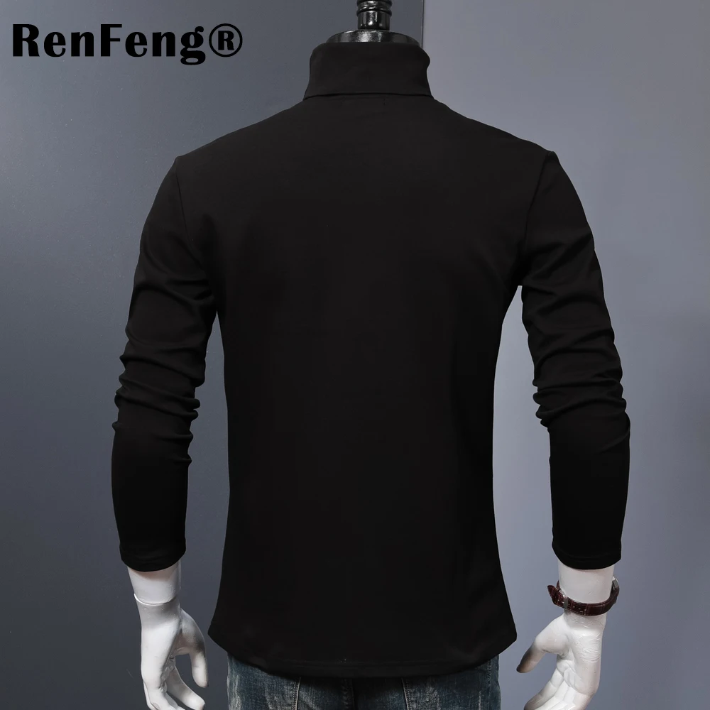 New Fashion Men Tee Long Sleeve Double collar Shirts man Turtleneck Casual T-shirt Top mens Clothes 95% pure cotton t Shirt (2)