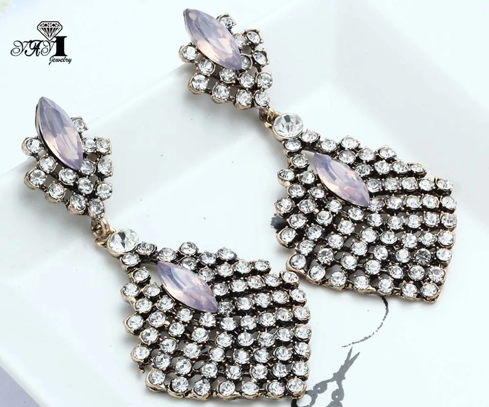 

YaYi Jewelry New White Glass Rhinestone Dangle Crystal Earring Women's Fashion Ancient Silver Color Gem Earrings Gift 1222