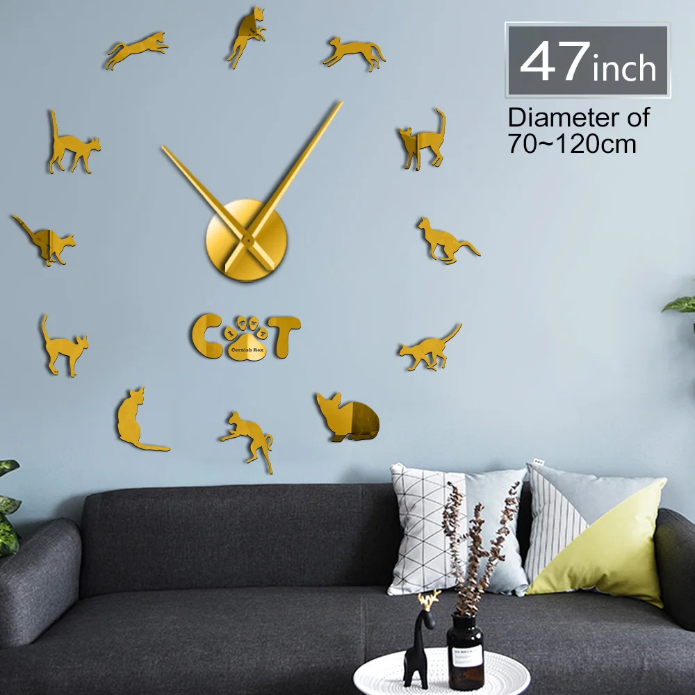 

Cornish Rex Cat Breed Mirror Effect Diy Wall Art Kitten Animals Wall Clock Sticker Ideal Gift For Cornish Rex Owner Or Fan