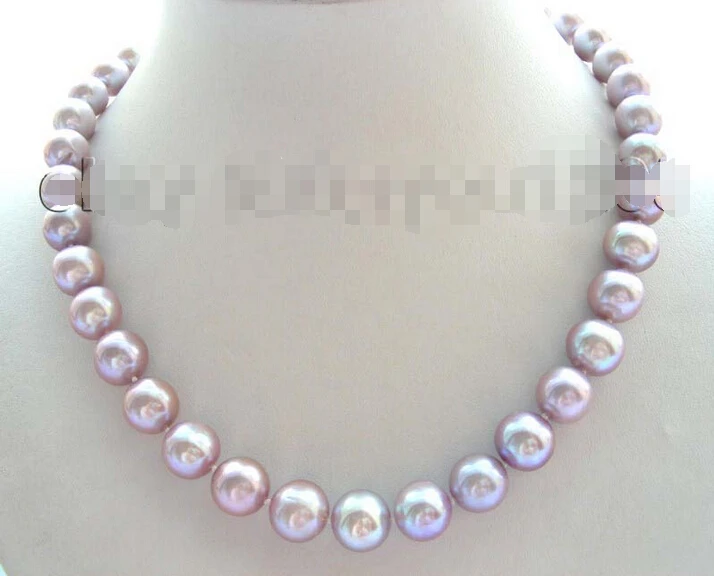

FREE SHIPPING 17" Natural 12mm Round Lavender Pearl Necklace Zircon!