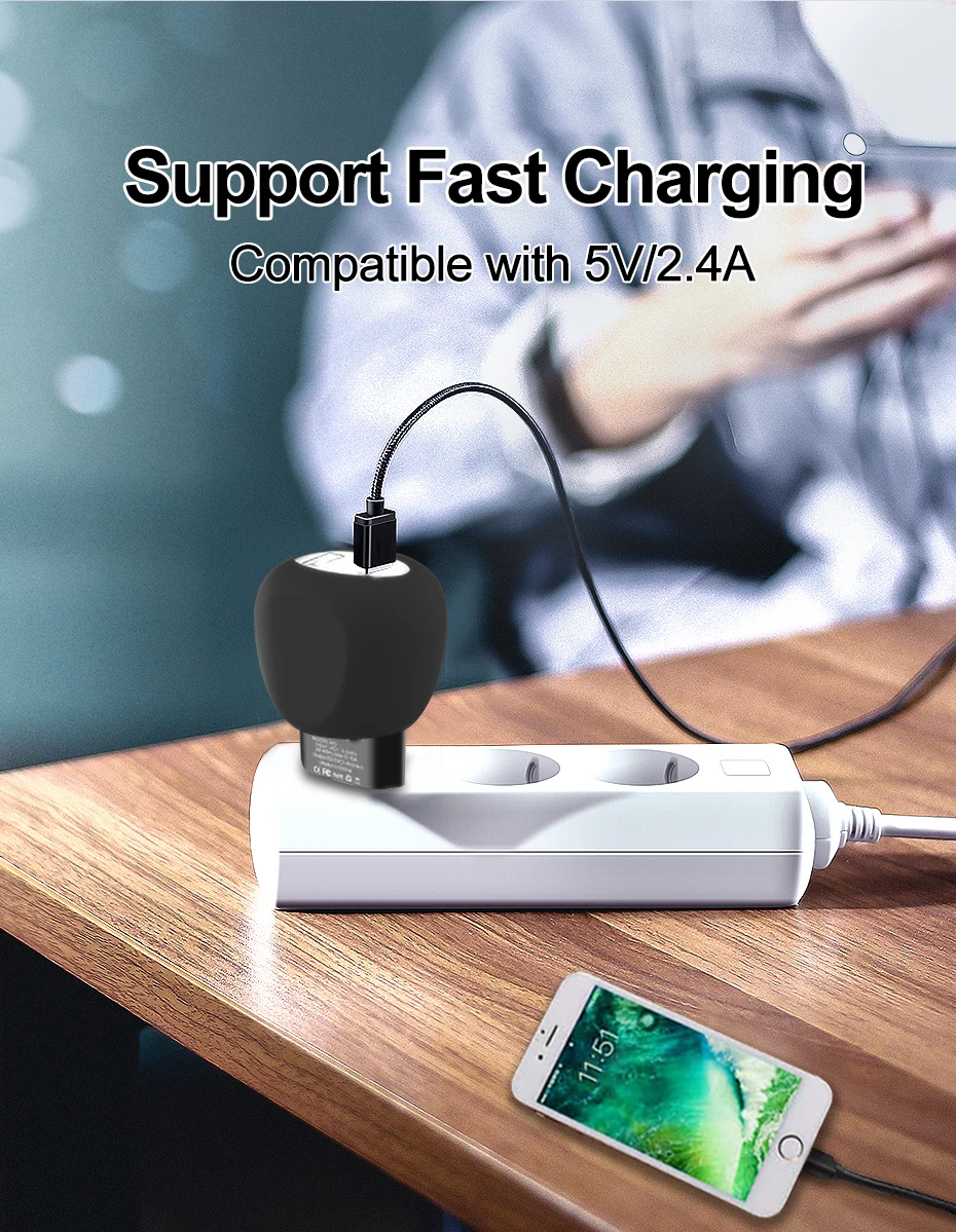 VOXLINK 5V2.1A LED Touch Control Smart travel charger dual usb inductive Charging For iPhone Samsung Xiaomi Mobile Phone Charger