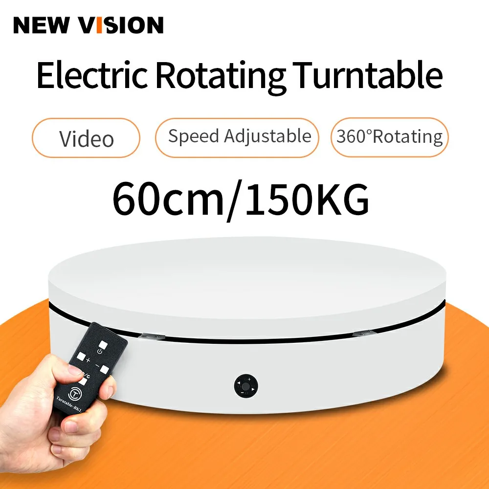 

White 60cm 360 Degree 3D Remote Control Adjustable Speed Direction Electric Rotating Shooting table for Photography Load 150kg