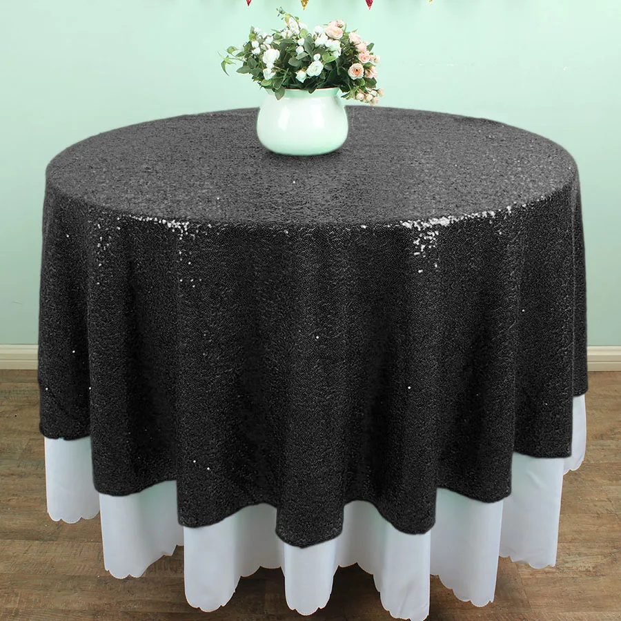 72 Inch Round BLACK Glitz Sequin TableCloths Banquet Table linens Wedding Cake Table overlay