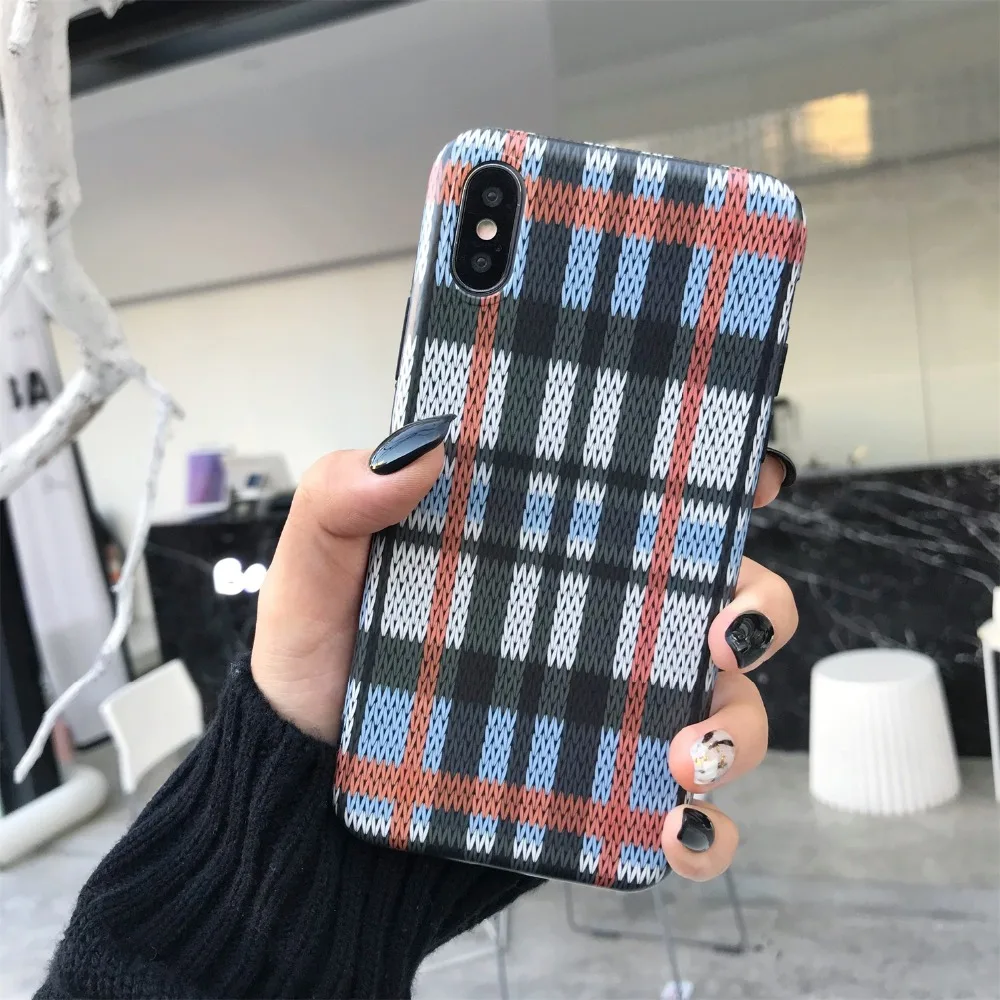 

Lattice Grid Wool Pattern Case For Apple iphone 6 7 8 Plus X XR XS MAX Cover 6plus 7plus 8plus XSMax TPU Soft Protective Cases