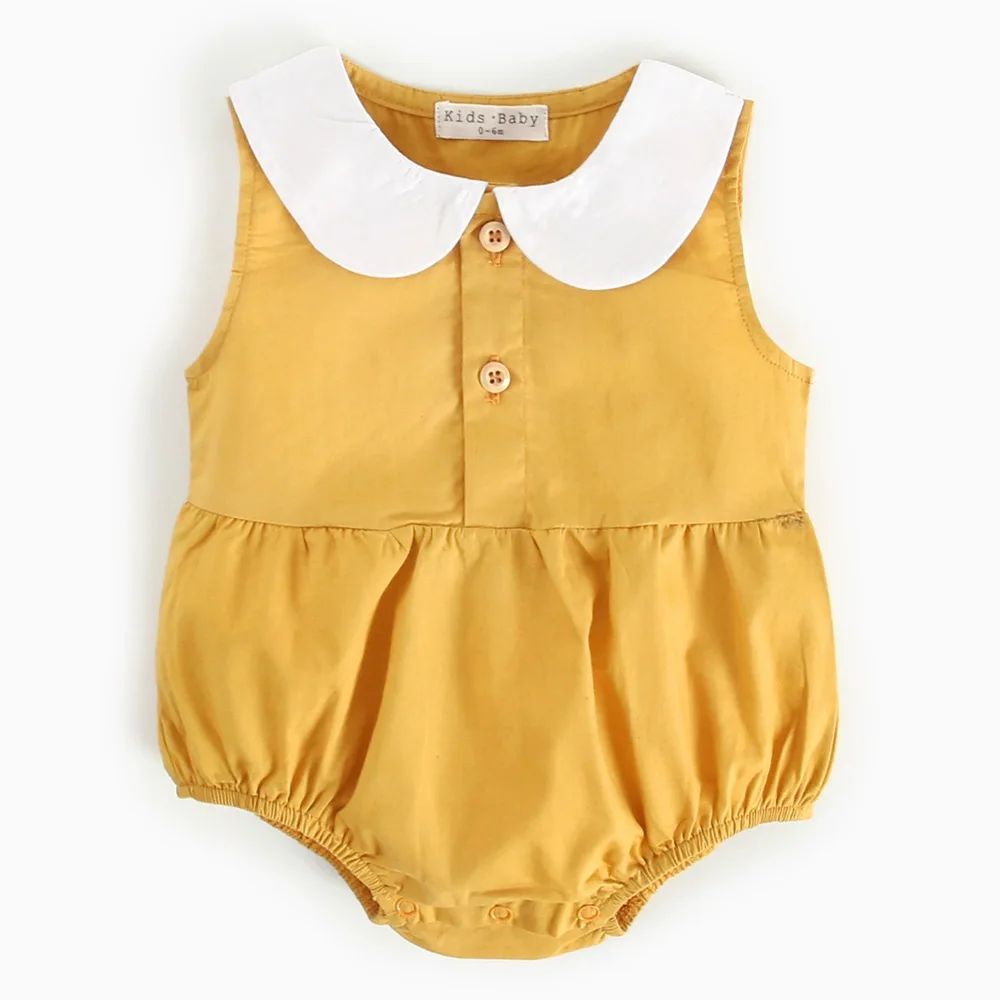 DreamShining/Милый хлопковый боди для маленьких девочек; летняя одежда без рукавов для новорожденных; комбинезоны; однотонная Одежда для девочек от 0 до 3 лет