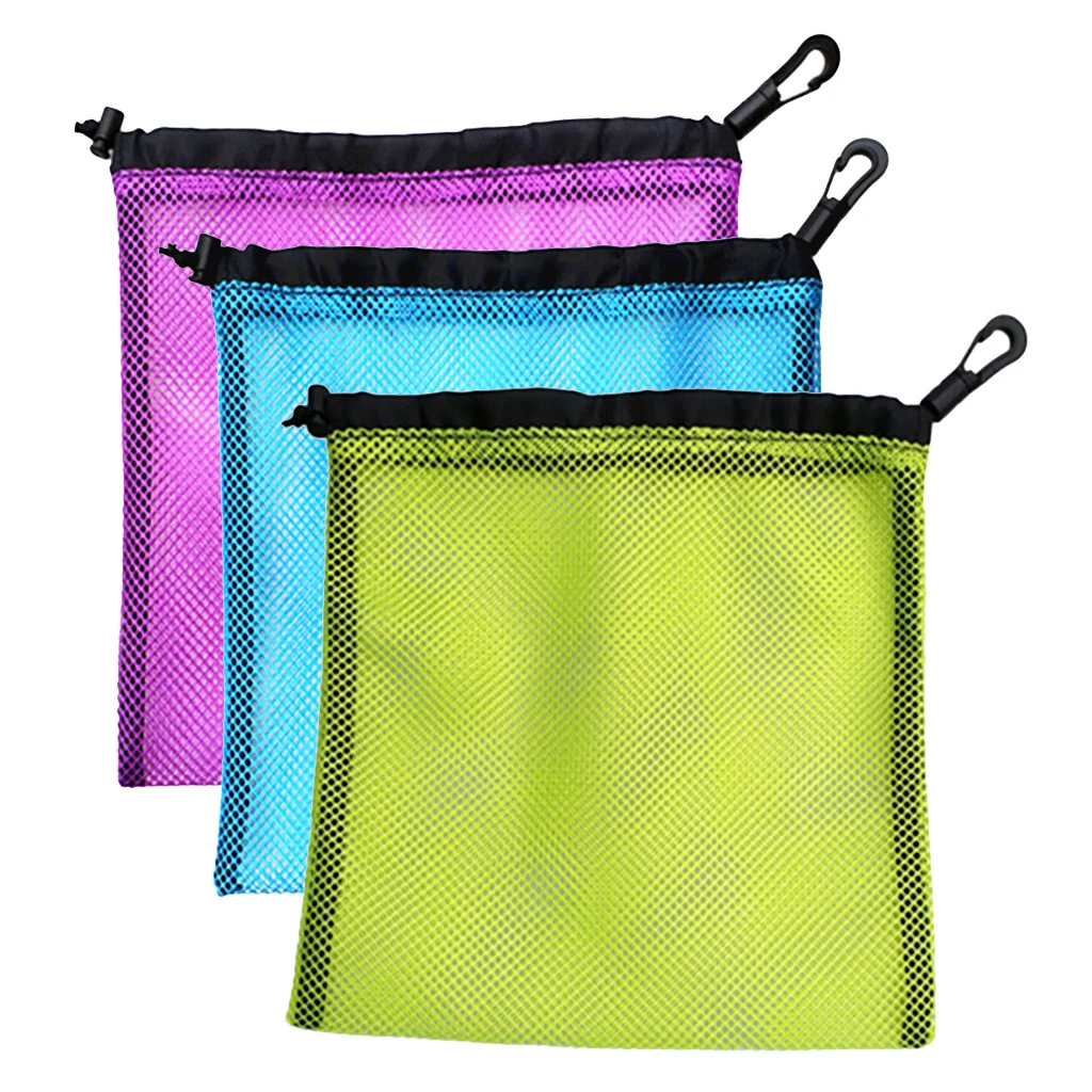 20 x 24cm 3Pcs Lightweight Nylon Mesh Nets Bag Pouch Golf Tennis 30 Balls Carrying Holder Storage Drawstring Bag