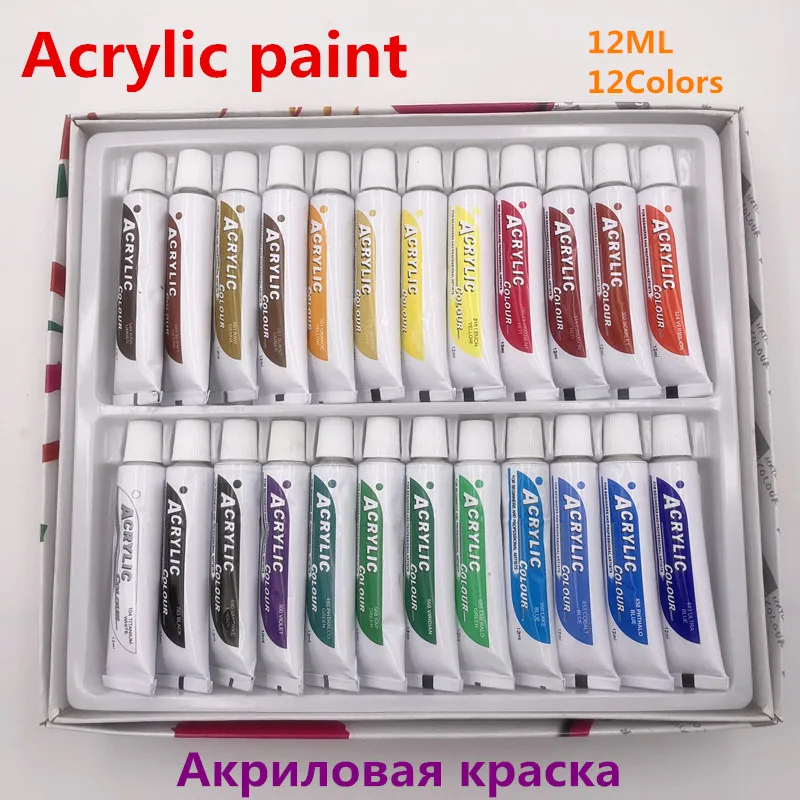 Tanie Profesjonalny 24 kolory 12ML zestaw farb akrylowych Nail artystyczny obraz wodoodporny farba do tkanin narzędzia do rysowania dla dzieci DIY