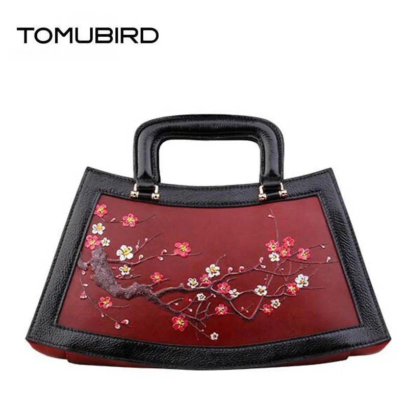 

2018 New Superior genuine leather bag luxury real leather HandmadePainting Plum designer tote women leather Art handbags