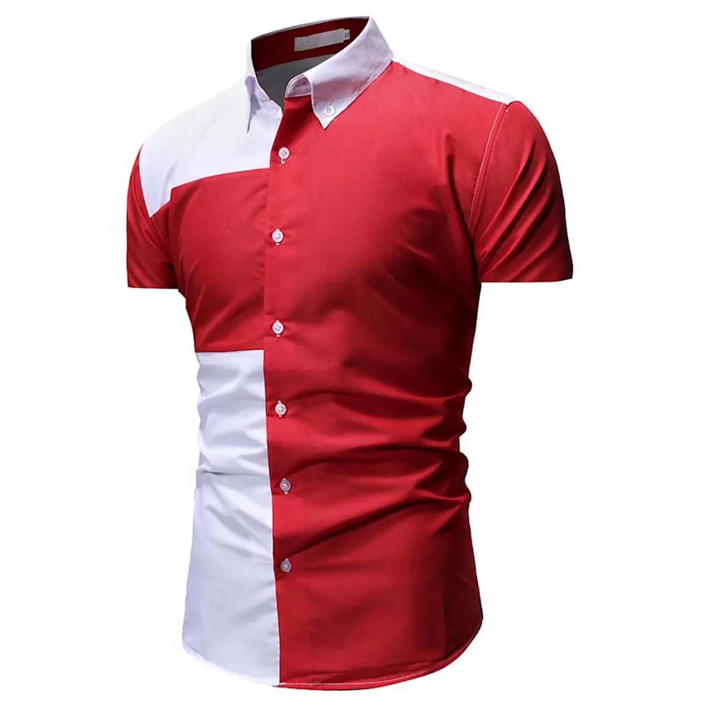 Новые стильные популярные мужские Лоскутные Повседневные рубашки с коротким рукавом и пуговицами, высокое качество, распродажа