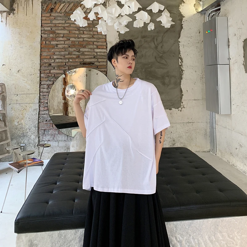 

MIXCUBIC 2019 summer Korean style Unique Irregular fold design T shirts men casual loose Irregular T-shirts for men S-XL