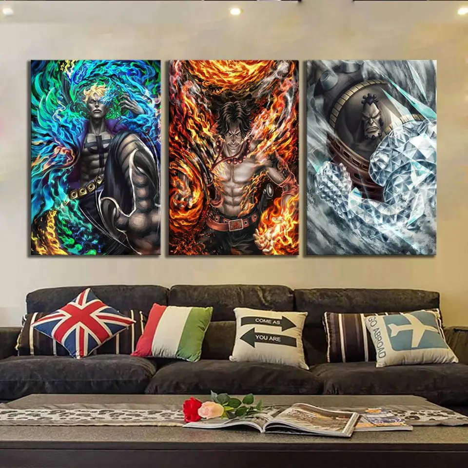 Canvas-Prints-Painting-3-Panel-White-Beard-Pirate-Core-Cadre-Ace-Marco-Jozu-One-Piece-Anime