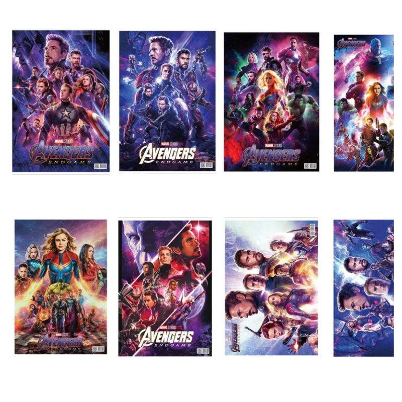 

8PC Marvel Avengers 4 Endgame Hero Figures Toys Iron Man Captain America The Avengers Vintage Kraft Paper Home Decor Retro Print