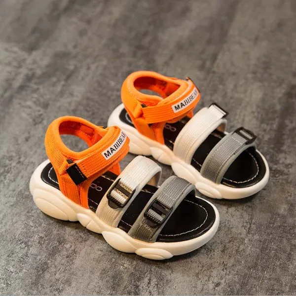 Детские хлебные сандалии Новая летняя Корейская версия дикого мальчика Тканевая обувь девочки открытый носок сандалии в больших детей - Цвет: Orange red