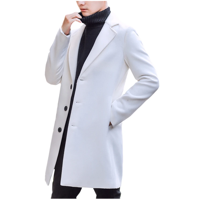 

Autumn and Winter 9 Color Choice Men's Long Jackets Large Size S-5XL Business Casual Pure Color Wool & Blends Coats Men