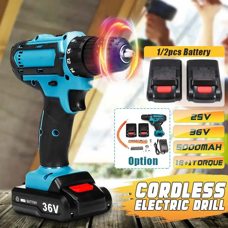 

36V Cordless Wrench Drill Rechargeable Lithium Battery Screwdriver Double-Speed LED Lighting Woodworking power Tools