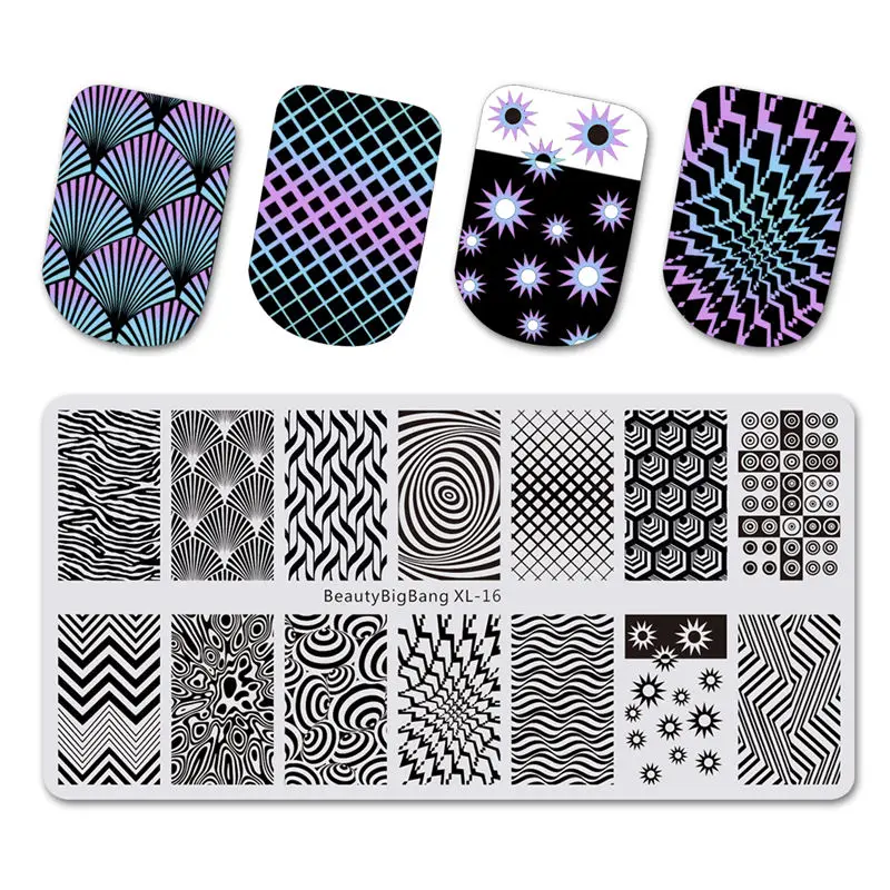 BeautyBigBang Stamping Plates Striped Geometric Patterns Nail Art Tools DIY Nails Image Stainless Steel Stamping Plate XL-016 - Цвет: 16