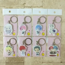 8PCS/lot Re Zero Keychain Keyrings Ram/Rem Fashion Jewelry Key Chains Re Life In a Different Wor Custom made Anime Key Ring HS01