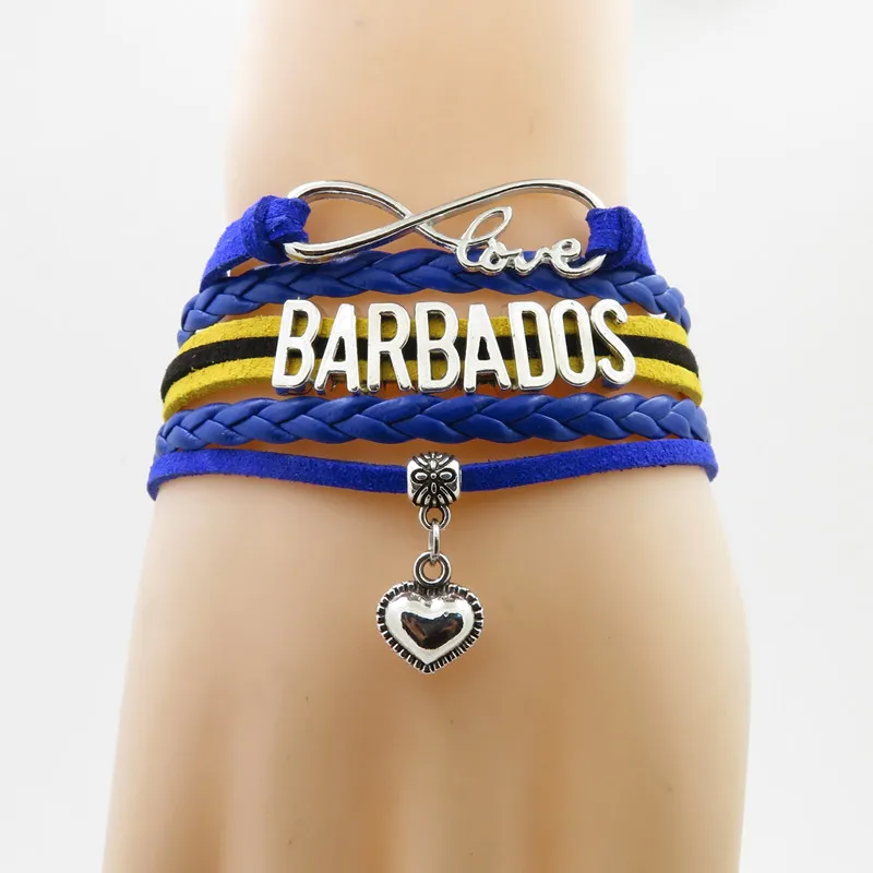 love barbados National Flag Bracelet heart Charm barbados flag leather