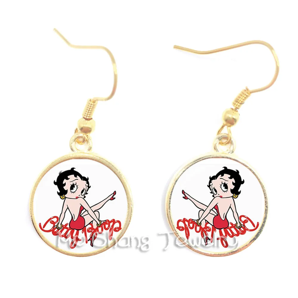 

Classical Cartoon Character Betty Boop Glass Cabochon Dangle Earrings Handmade Earrings DIY Jewelry Wonderful Gifts