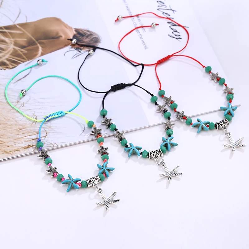 

Vintage Starfish Beads Anklets For Women New Simple Anklet Leg Bracelet Bohemian Beach Ankle Rope Chain Korean Jewelry Gift 2019