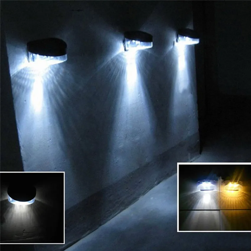 

Outdoor Solar LED Lamp Waterproof Pathway Stairs Fence Lights Energy Saving 2LED Wall Lamps For Garden Decoration White Light