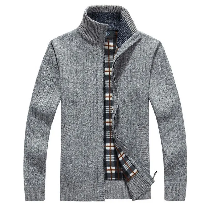 Men Jacket thick velvet cotton hooded fur jacket men's winter padded knitted sweater Cardigan Spring Outdoors Casual Knitwear