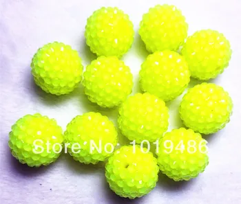 

Yellow color 100pcs /lot 20MM Neon effect transparent Resin Rhinestone Ball chunky Beads for Chunky Necklace Jewelry
