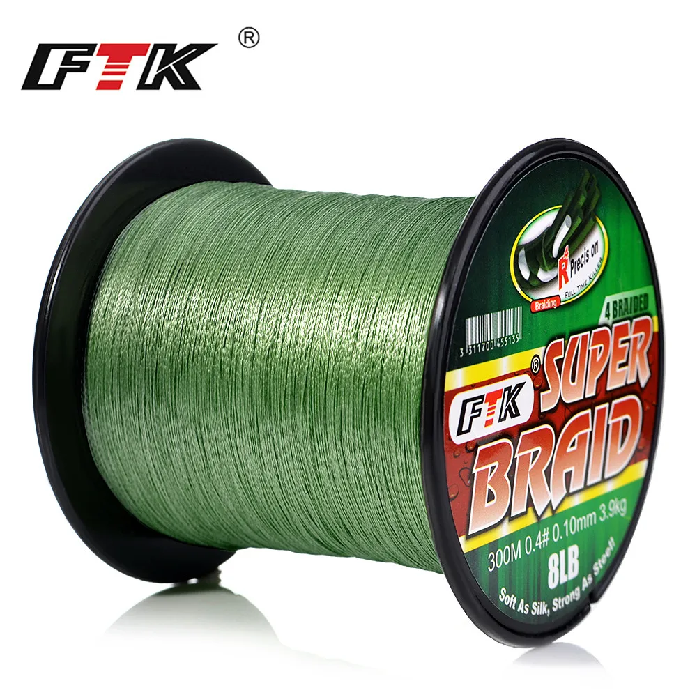 

FTK 300M Braided Wire PE Braided Fishing Line 0.10mm-0.40mm Code 4 Strands 8LB 10LB 20LB 60LB Fishing accessories