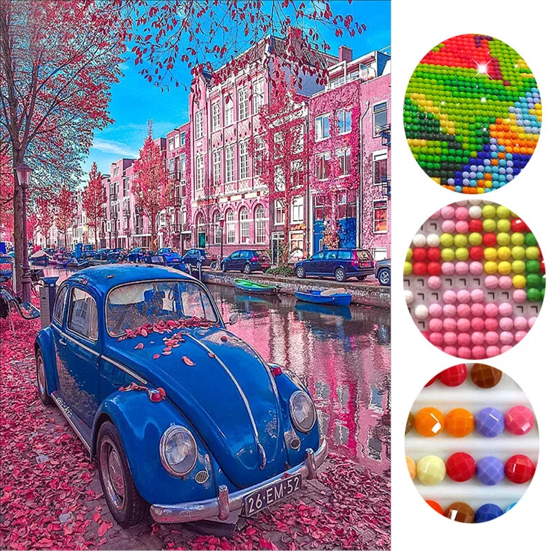 diamond painting 5D Diy Pink and car painting Round Diamond mosaic