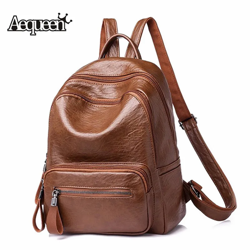 

AEQUEEN Women Retro Backpack Female PU Leather Shoulder School Bags For Girls Students Vintage Travel Rucksack Bagpack Mochila