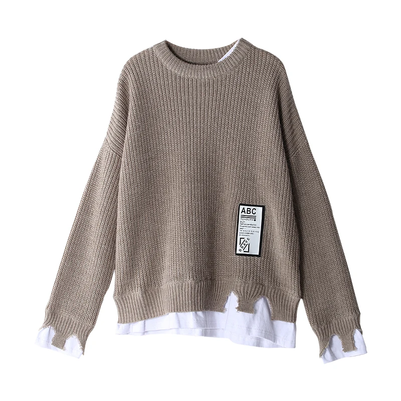 Toyouth Women's Sweater 2018 Patchwork Pullovers Knitted Sweater For Women Crew Neck Long Sleeve Irregular Female Jumpe Tops