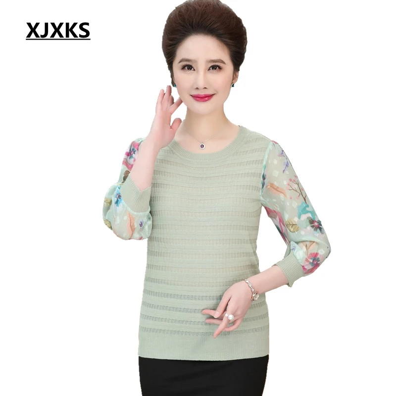

XJXKS Spring Sweater 2018 New O Neck Sweater Fashion Loose Three-quarter Sleeves Plus Size M-4XL Linen Thin Sweater