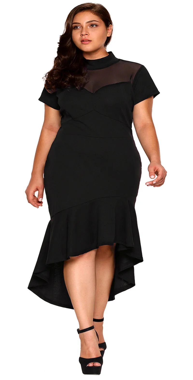 Black-Mesh-Insert-Ruffled-Hi-low-Hem-Curvy-Dress-LC61661-2-4