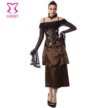 Vintage Brown Underbust Corset Sexy Skirt Burlesque Outfits Steampunk Couture Corsets and Bustiers Steel Boned Gothic Clothing