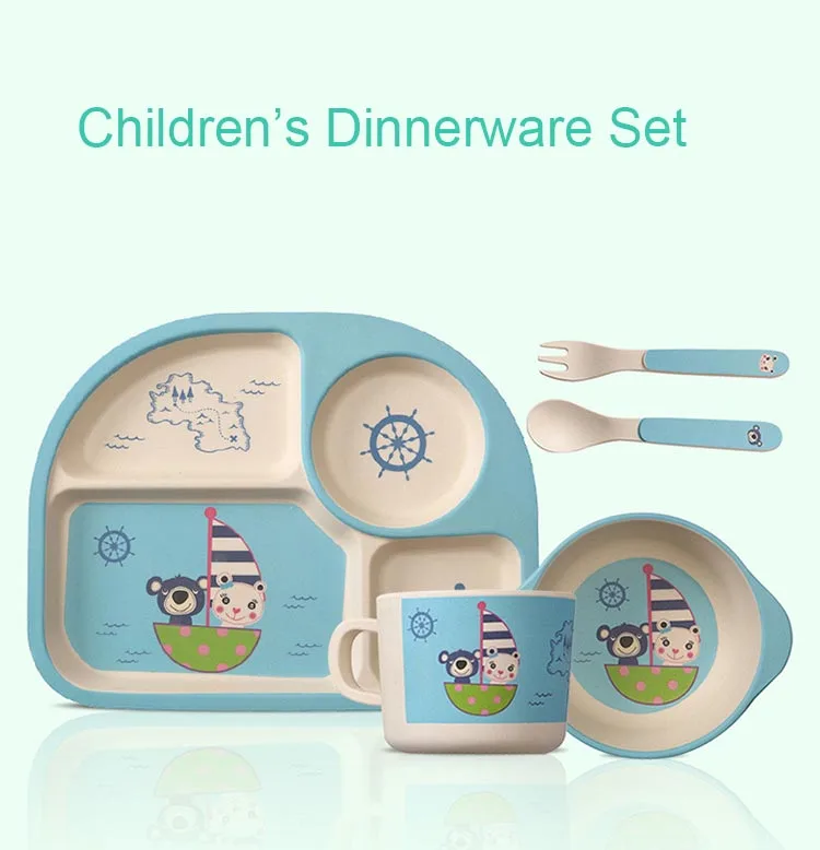5pcs set Bamboo Fiber Children Tableware Set font b Baby b font Dinnerware Plate Dishes Bowl