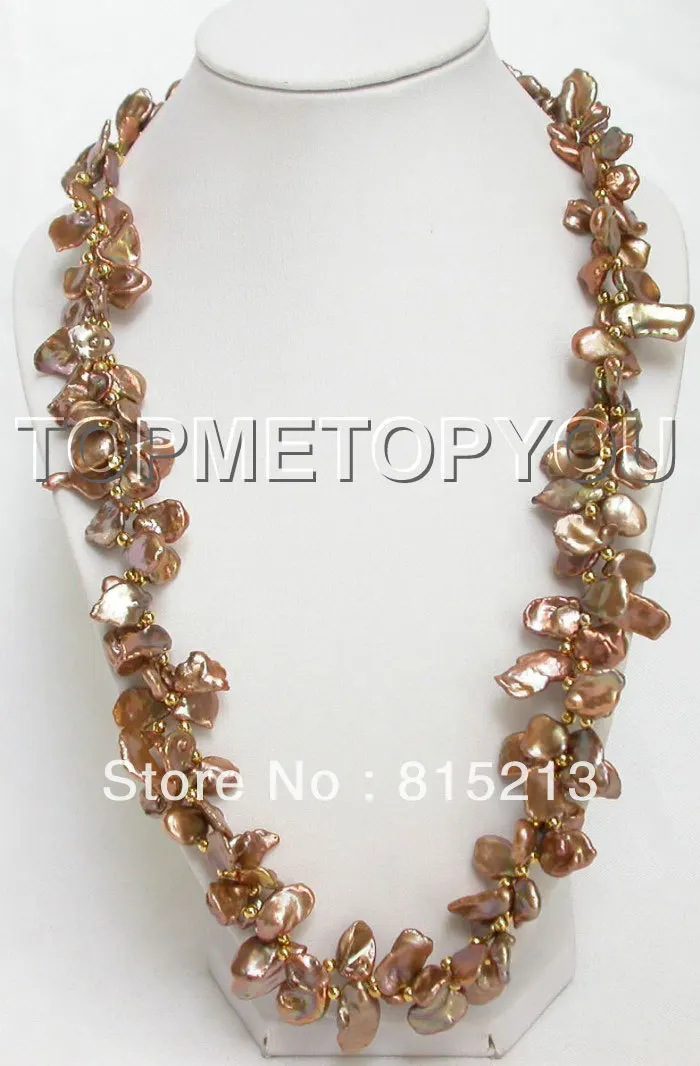 

FREE SHIPPING>@@> N948 2strands coffee Baroque Reborn Keshi pearls necklace