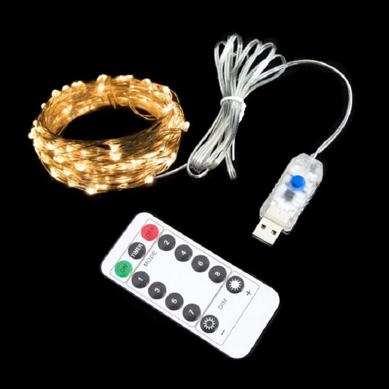 

DC 5V USB 8 Modes 5M 10M 20M LED Silver Wire Copper String Light Waterproof Decor Xmas Wedding Party Holiday Fairy String Lights