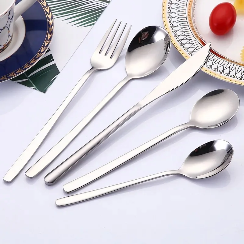 

304 Stainless Steel Dinnerware Set Long Handle Forks Knives Scoops Flatware Set