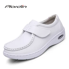 plardin New Four Seasons Woman Pure white Nurse shoes women Platform soft Hook&Loop Air cushion casual genuine leather shoe