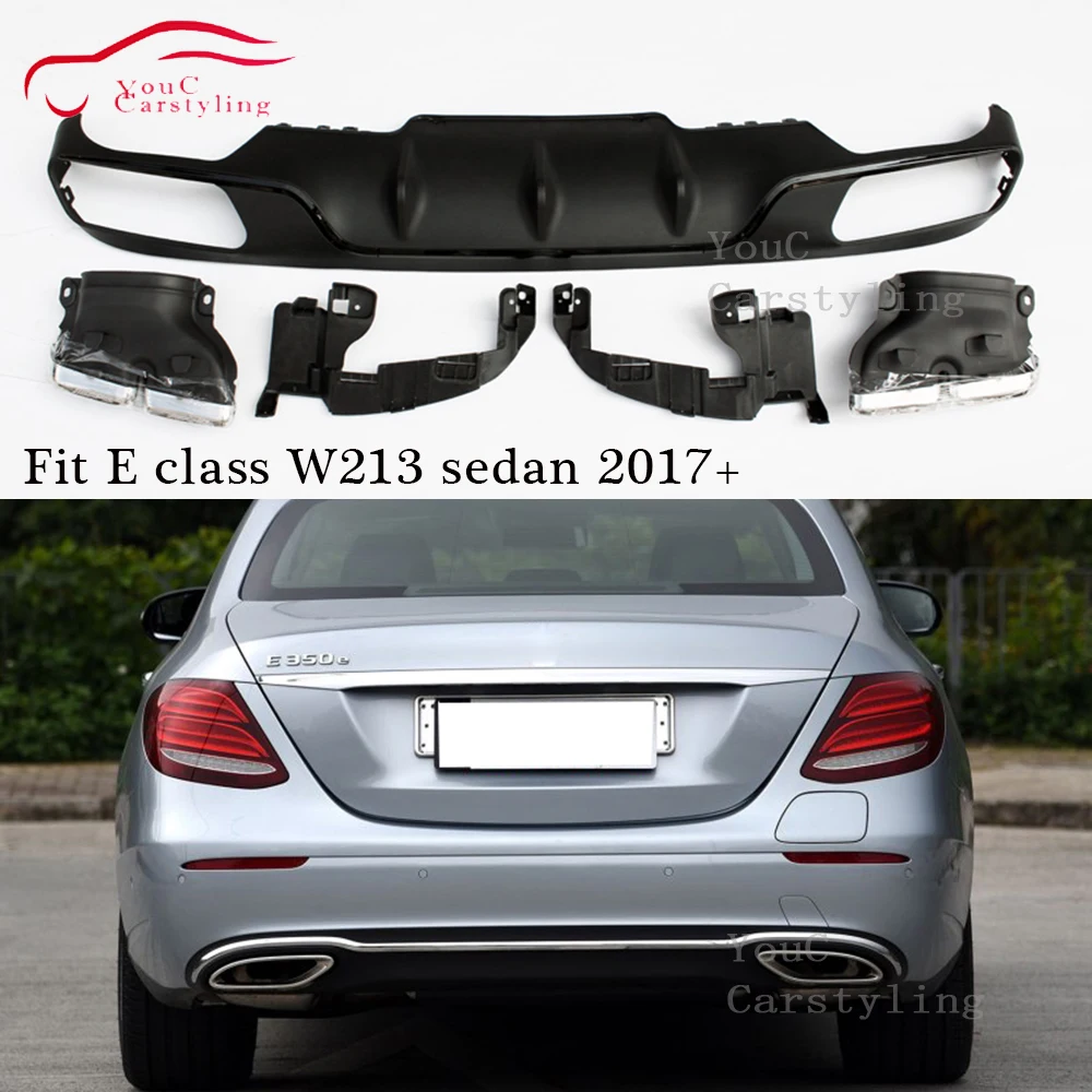 W213 E63 style Rear Bumper Diffuser 4-outlet Exhaust tips Replacement 4-door Sedan for Mercedes E Class W213 2017 + W213 E63 style Rear Bumper Diffuser 4-outlet Exhaust tips Replacement 4-door Sedan for Mercedes E Class W213 2017 +