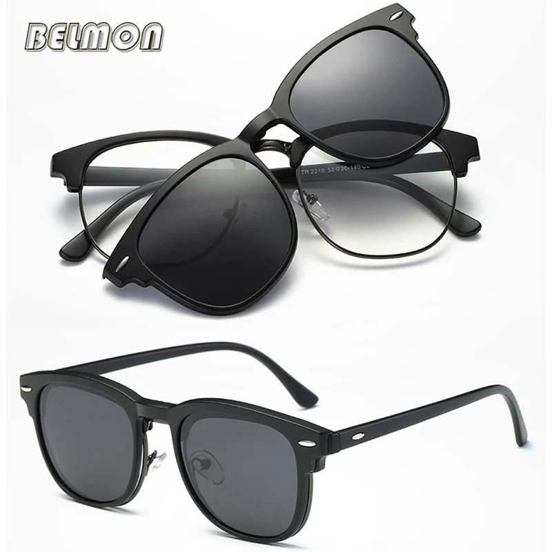 

Belmon Fashion Spectacle Frame Men Women With Polarized Clip On Sunglasses Magnetic Glasses Clear Lens Male Myopia Optical RS490