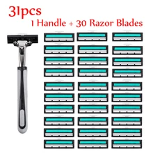 31Pcs/Set Men Safety Razor Handle Shaving Razor Manual Replaceable  Razor Beard Trimmer With 30Pcs Double Layers Razor Bladese