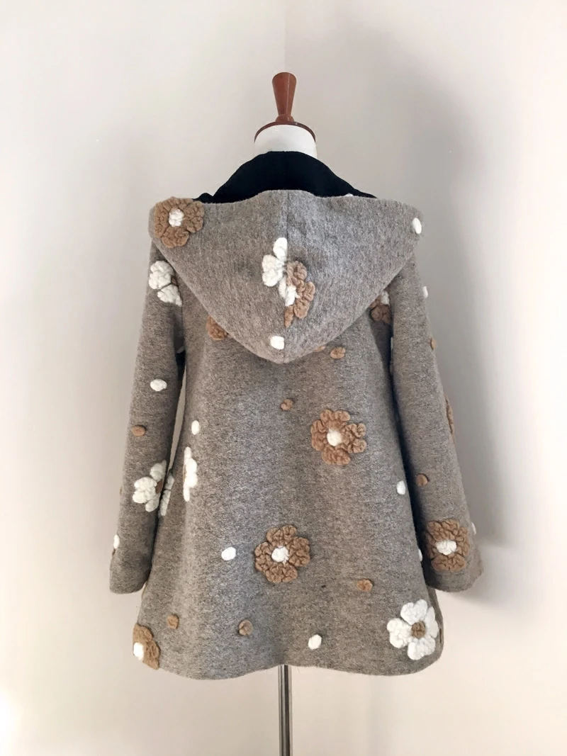 Линетт's Chinoiserie осень-зима Дизайн Для женщин Симпатичные шерстяное пальто с капюшоном