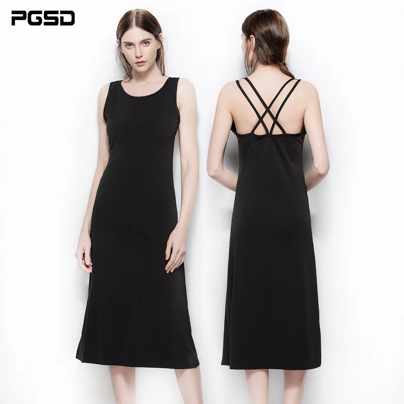 

PGSD Summer Simple Office Lady mid-length Back Crossing backless Sexy Sleeveless Black Vest Dress female Fashion women clothes