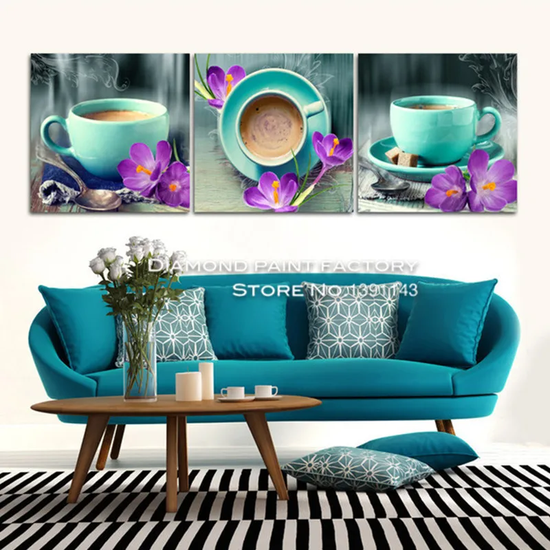 

Diamond Embroidery triptych Painting Needlework Cross Stitch Pattern Square Rhinestone Cup Flower Handmade kits wall drawing